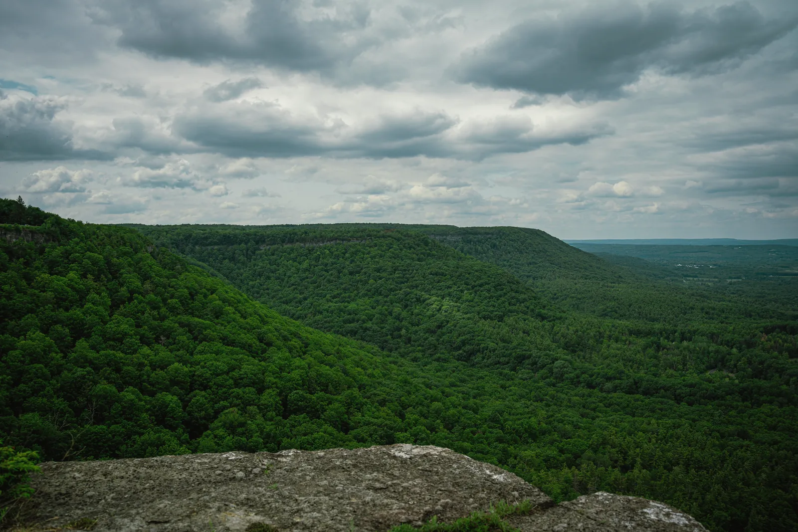 A breathtaking view of green hills and cloudy sky showcasing the lush summer scenery.