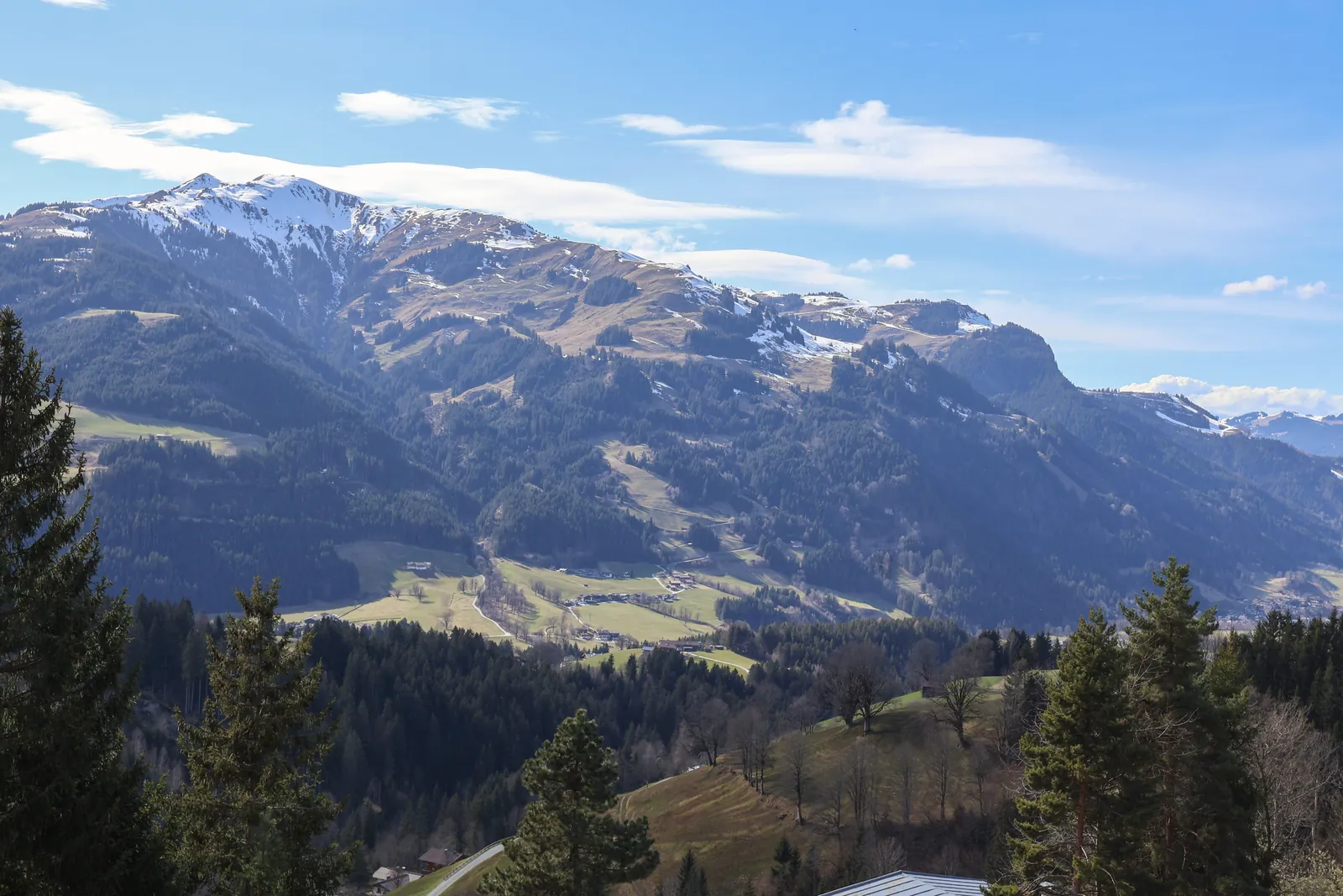 Breathtaking view of the snow-capped Alps in Aurach bei Kitzbühel, Austria.