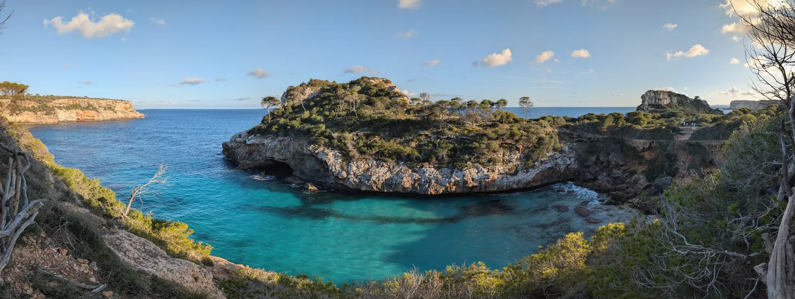 Spectacular view of the rocky coastline and clear blue sea in Mallorca, Spain.