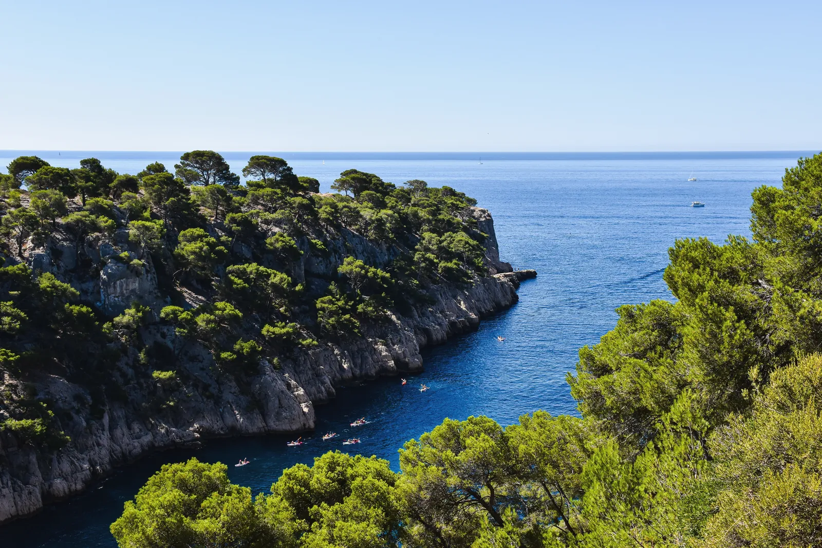 Breathtaking view of Calanques with cliffs and azure waters in Provence-Alpes-Côte d'Azur, France.
