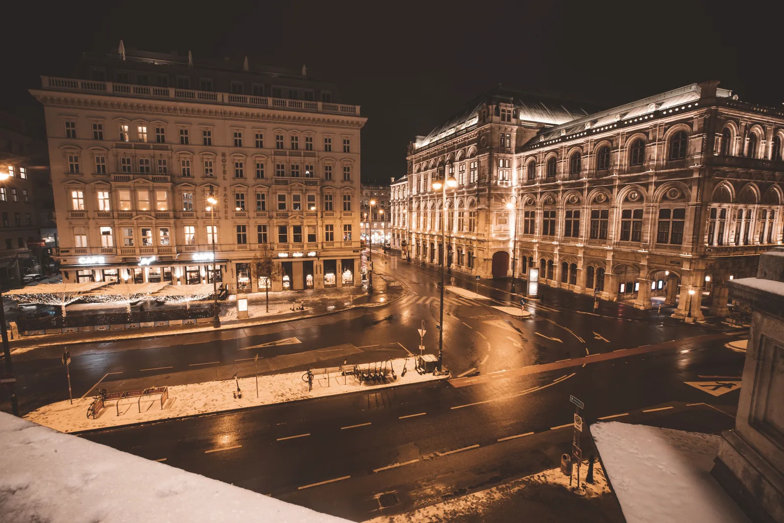 Captivating nighttime view of Vienna's historic buildings, showcasing classic architecture and charm.